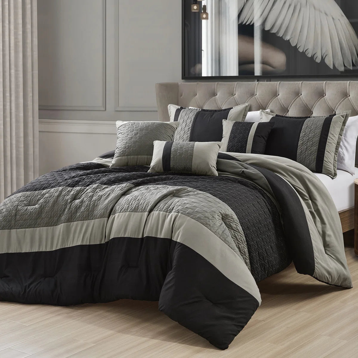 6 Piece Brushed Microfiber Plain Weave Comforter Bedding Set