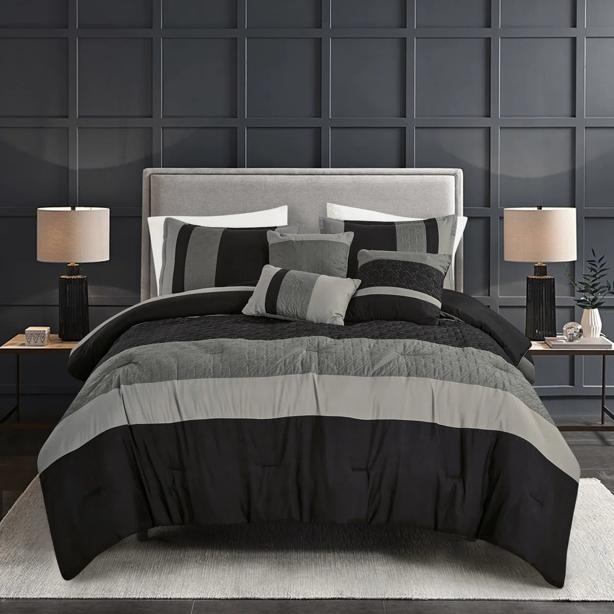 6 Piece Brushed Microfiber Plain Weave Comforter Bedding Set